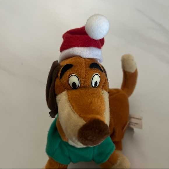 Vintage 1998 All Dogs Go to Heaven ITCHY Puppy Bean Plush in Santa Hat Christmas - Picture 2 of 3